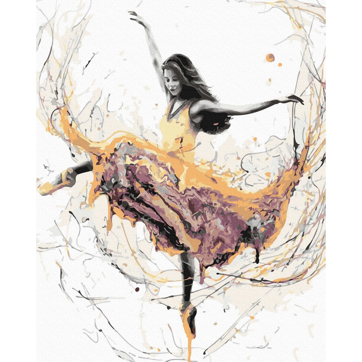 Set picturi pe numere, panza pe rama, Ballet Vibes, 50x65cm, culori acrilice, pensule, panza incadrata pe o rama de lemn