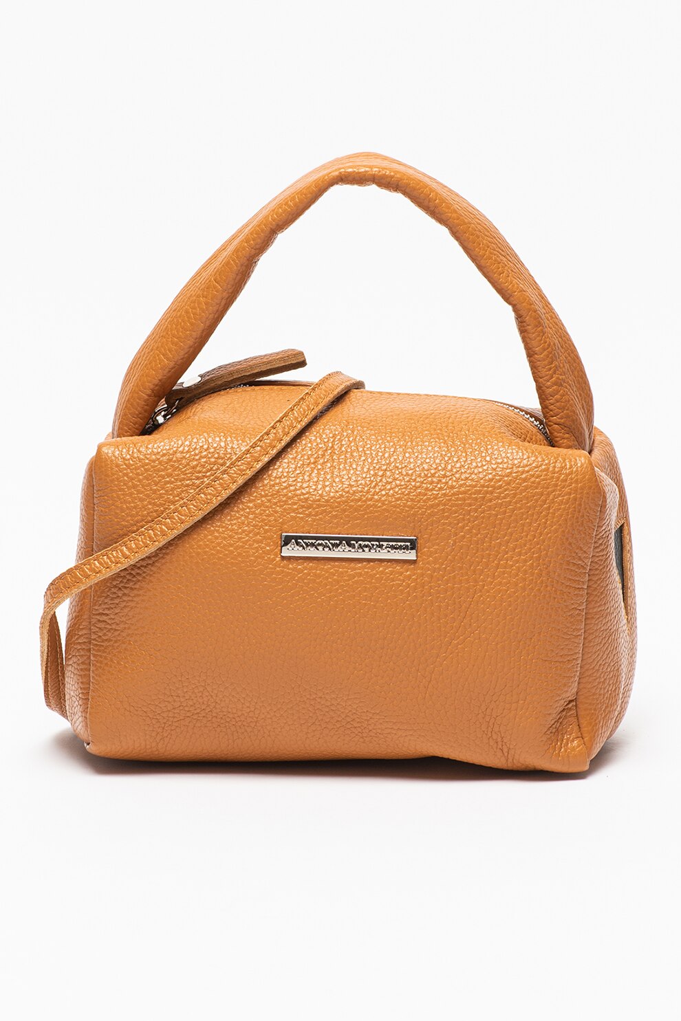Antonia Moretti, Geanta de piele cu bareta de umar si logo, Caramel
