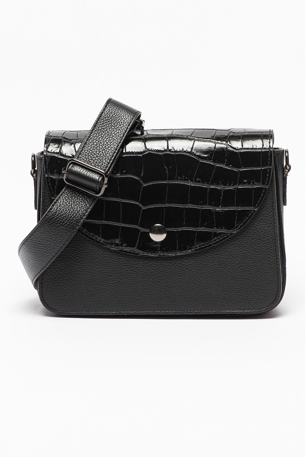 Antonia Moretti, Geanta crossbody de piele cu clapa cu model piele de crocodil, Negru
