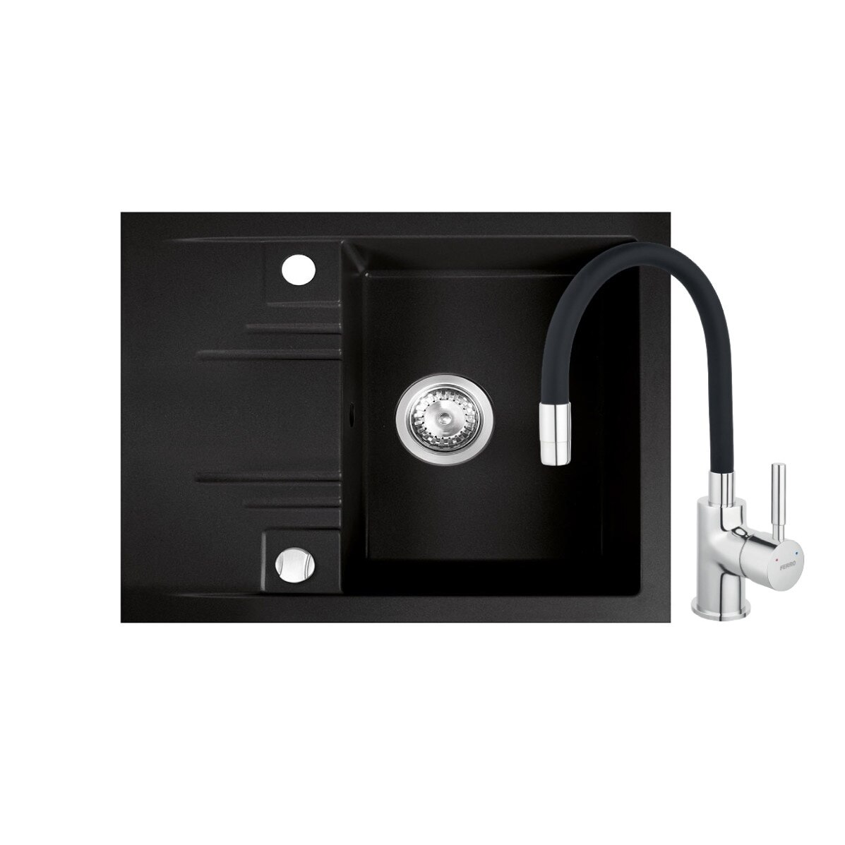 Set chiuveta granit Ferro, o cuva si picurator 58x48 cm,grafit cu baterie flexibila Ferro neagra