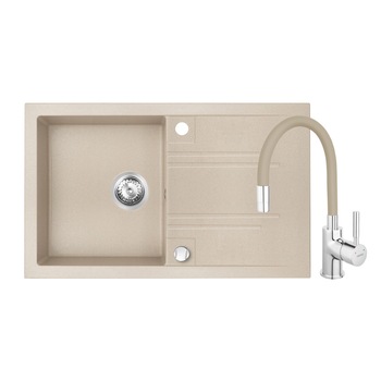 Set chiuveta granit Ferro, o cuva si picurator 78x48 cm, nisip cu baterie flexibila Ferro bej Set chiuveta granit Ferro, o cuva si picurator 78x48 cm, nisip cu baterie flexibila Ferro bej