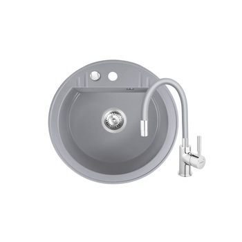 Set chiuveta granit Ferro rotunda, o cuva Ø 51 cm,gri cu baterie flexibila Ferro gri-argintiu Set chiuveta granit Ferro rotunda, o cuva Ø 51 cm,gri cu baterie flexibila Ferro gri-argintiu