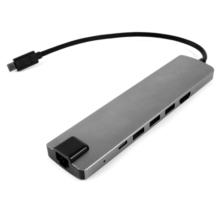 Докинг станция USB Type-C, SILKASE, HDMI, 4k, Ethernet, microSD, SD, USB-C