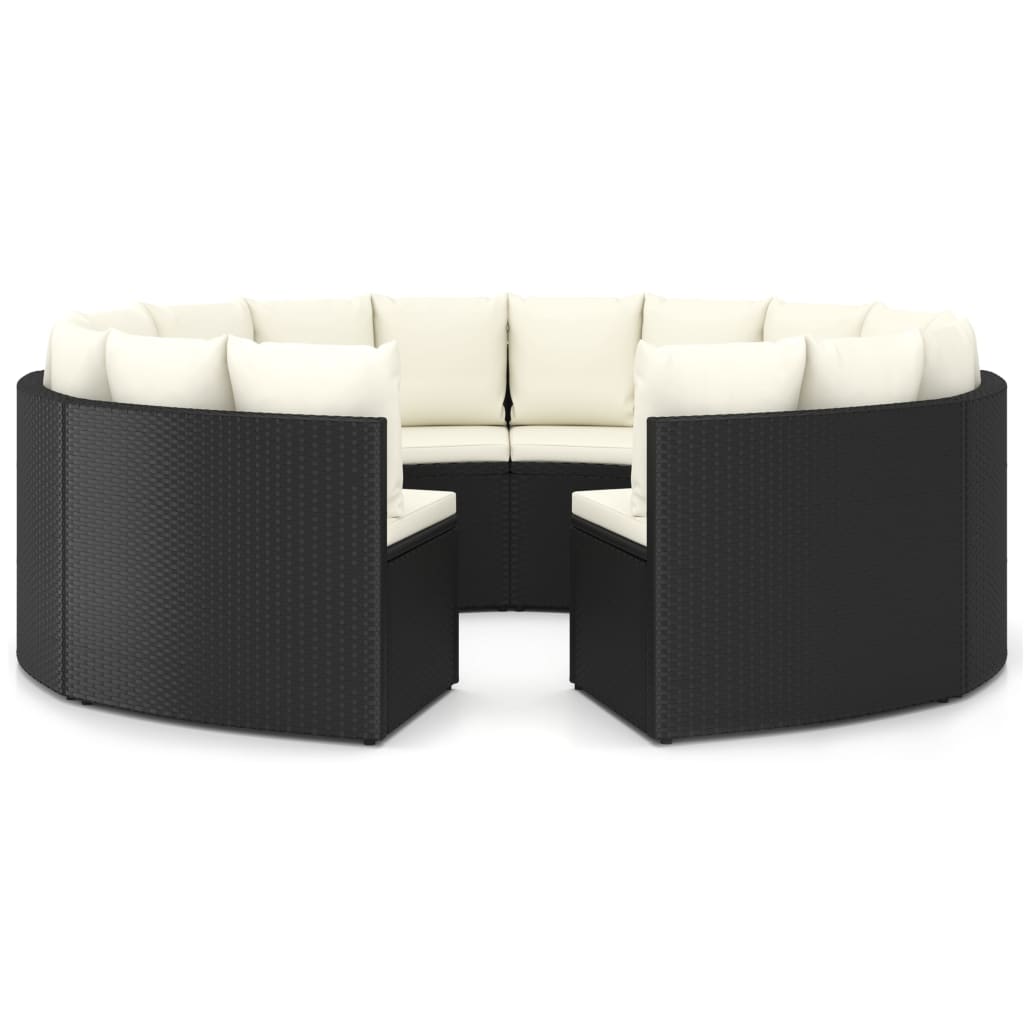 Set mobilier de gradina rotund cu 8 piese cu perne, vidaXL, Poliratan, 88 x 66 x 67 cm, Negru