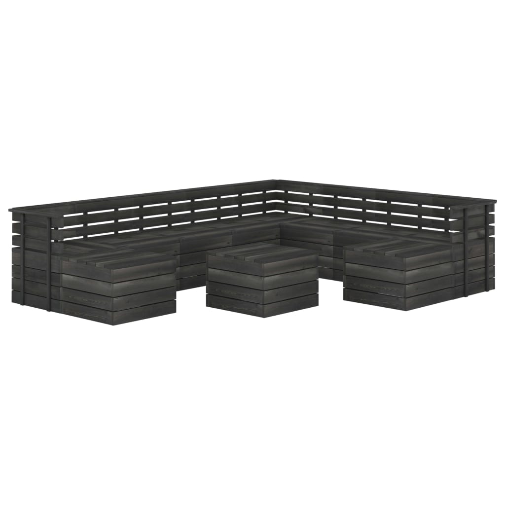 Set mobilier de gradina din paleti cu 11 piese, vidaXL, Lemn, 60 x 65 x 71.5 cm, Gri