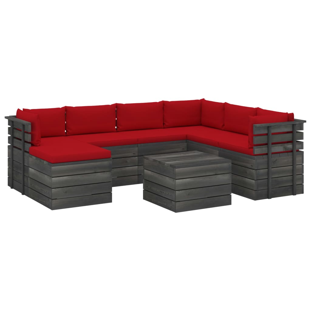 Set mobilier de gradina din paleti cu 1 masa, 1 taburet si 6 canapele cu perne, vidaXL, Lemn, 60 x 65 x 71.5 cm, Rosu