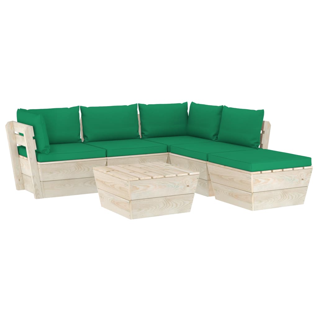 Set mobilier de gradina din paleti albi cu 6 piese cu perne colorate, vidaXL, Lemn, 60 x 60 x 65 cm, Verde