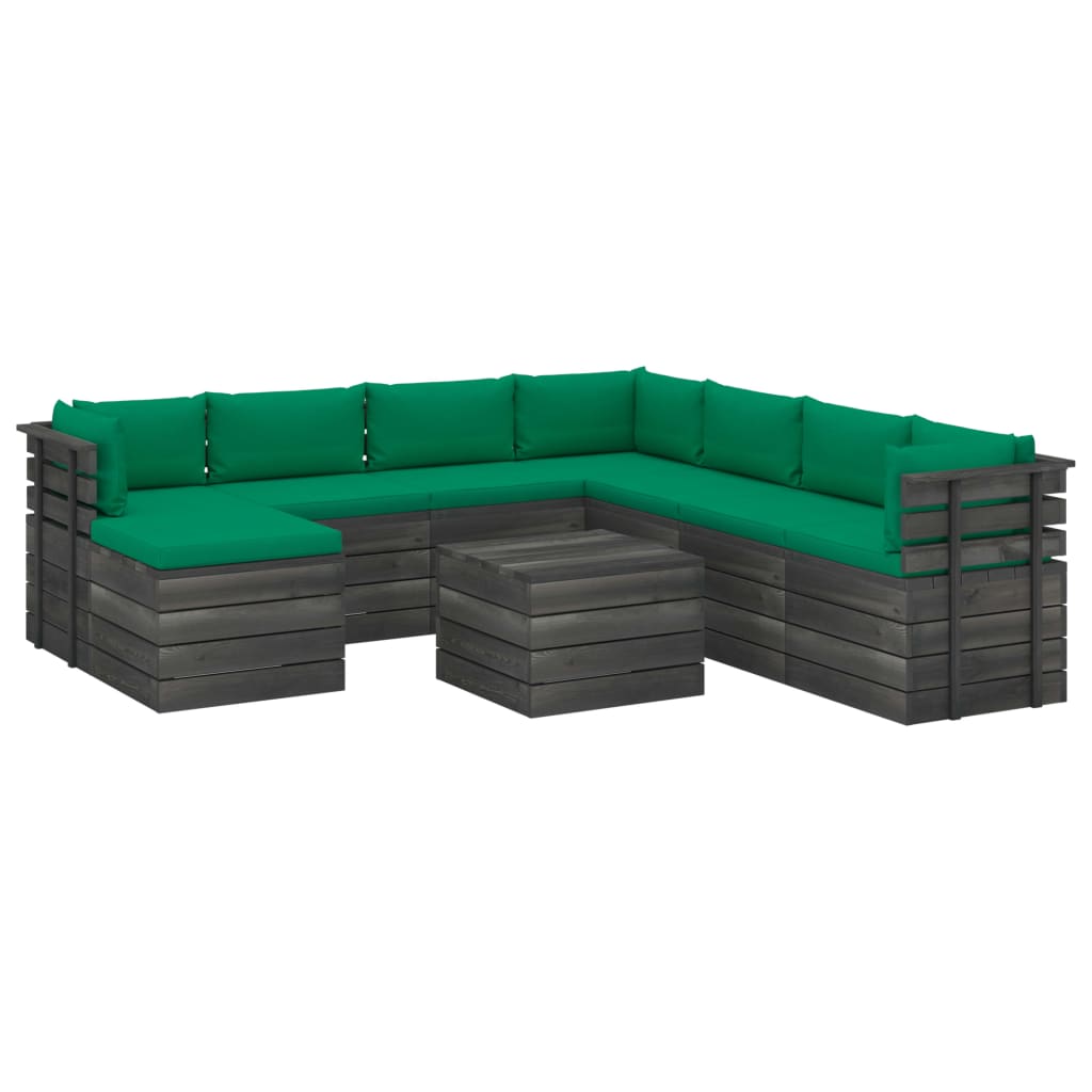 Set mobilier de gradina din paleti cu 9 piese cu perne, vidaXL, Lemn, 60 x 65 x 71.5 cm, Verde