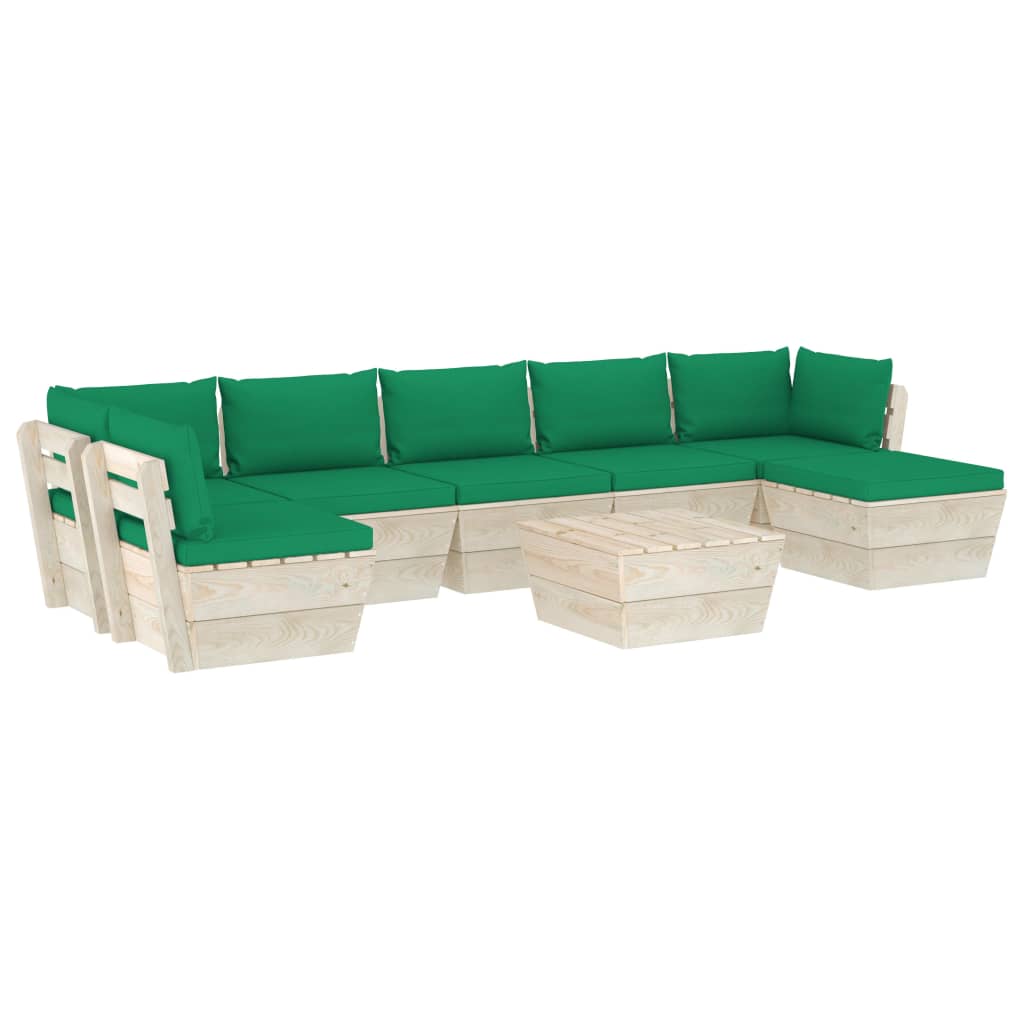 Set mobilier de gradina din paleti albi cu 8 piese cu perne colorate, vidaXL, Lemn, 60 x 60 x 65 cm, Verde