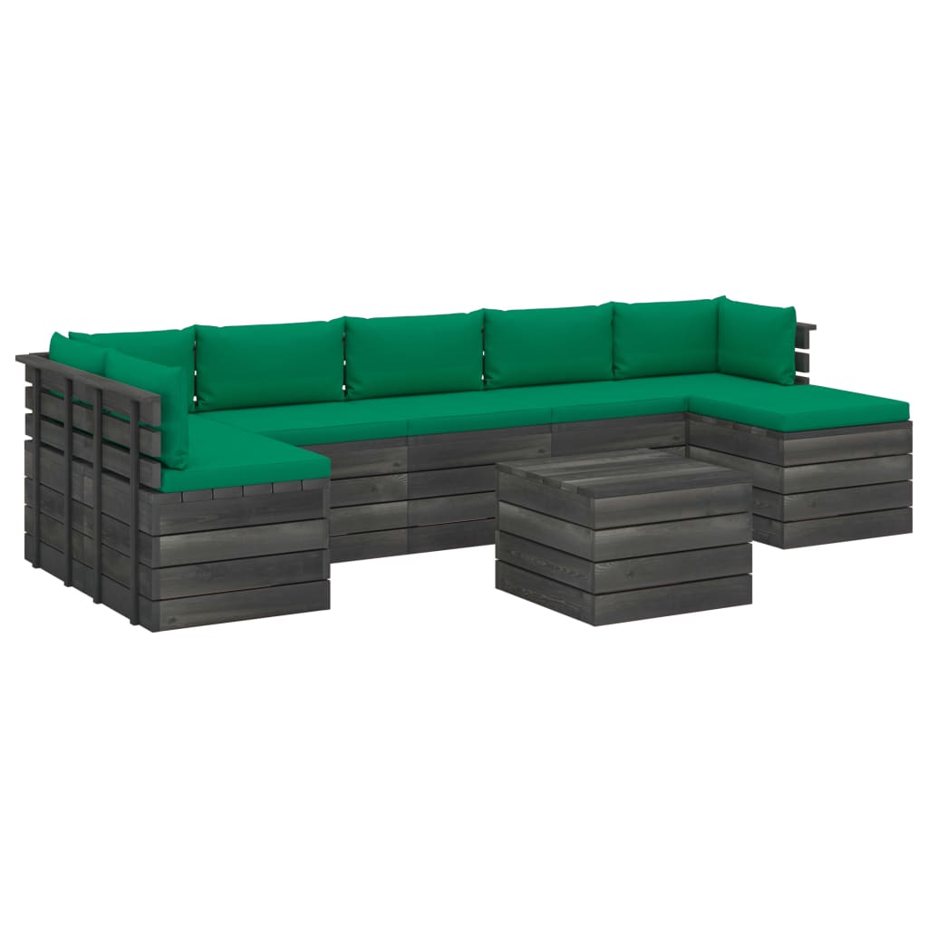 Set mobilier de gradina din paleti cu 8 piese cu perne, vidaXL, Lemn, 60 x 65 x 71.5 cm, Verde