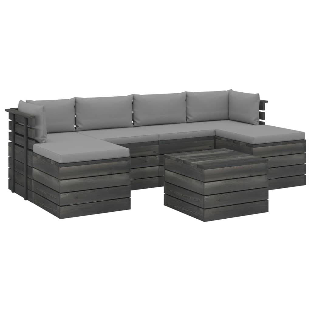Set mobilier de gradina din paleti cu 1 masa, 2 tabureti si 4 canapele cu perne, vidaXL, Lemn, 60 x 65 x 71.5 cm, Gri
