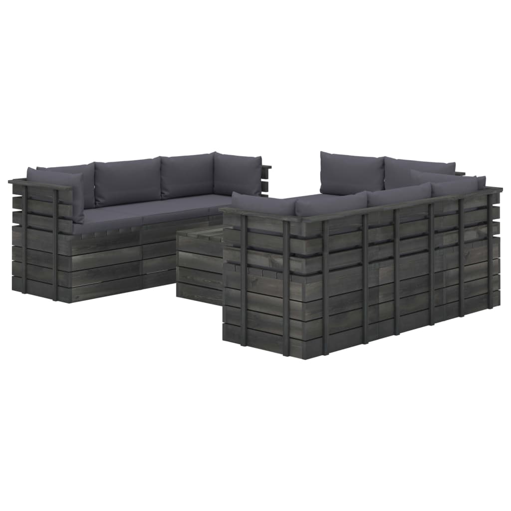 Set mobilier de gradina din paleti cu 1 masa si 8 canapele cu perne colorate, vidaXL, Lemn, 60 x 65 x 71.5 cm, Antracit