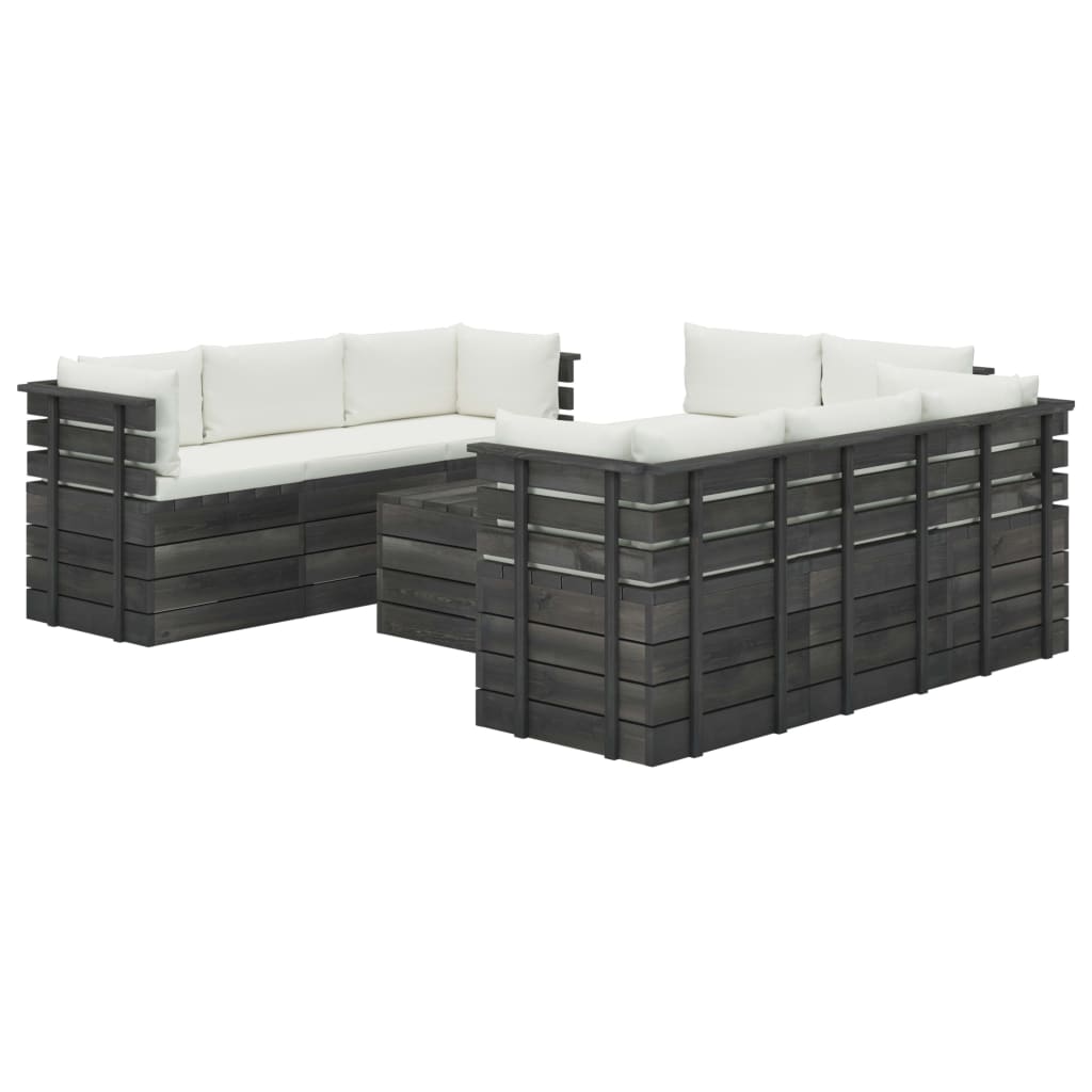 Set mobilier de gradina din paleti cu 1 masa si 8 canapele cu perne colorate, vidaXL, Lemn, 60 x 65 x 71.5 cm, Crem