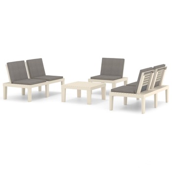 Set mobilier de gradina din plastic cu 4 piese cu perne, vidaXL, Plastic, 130 x 65 x 70 cm, Alb