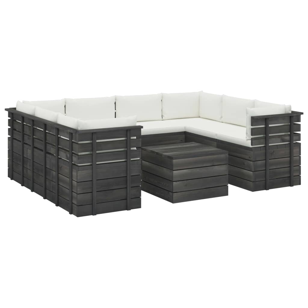 Set mobilier de gradina din paleti cu 9 piese cu perne crem, vidaXL, Lemn, 60 x 65 x 71.5 cm, Crem