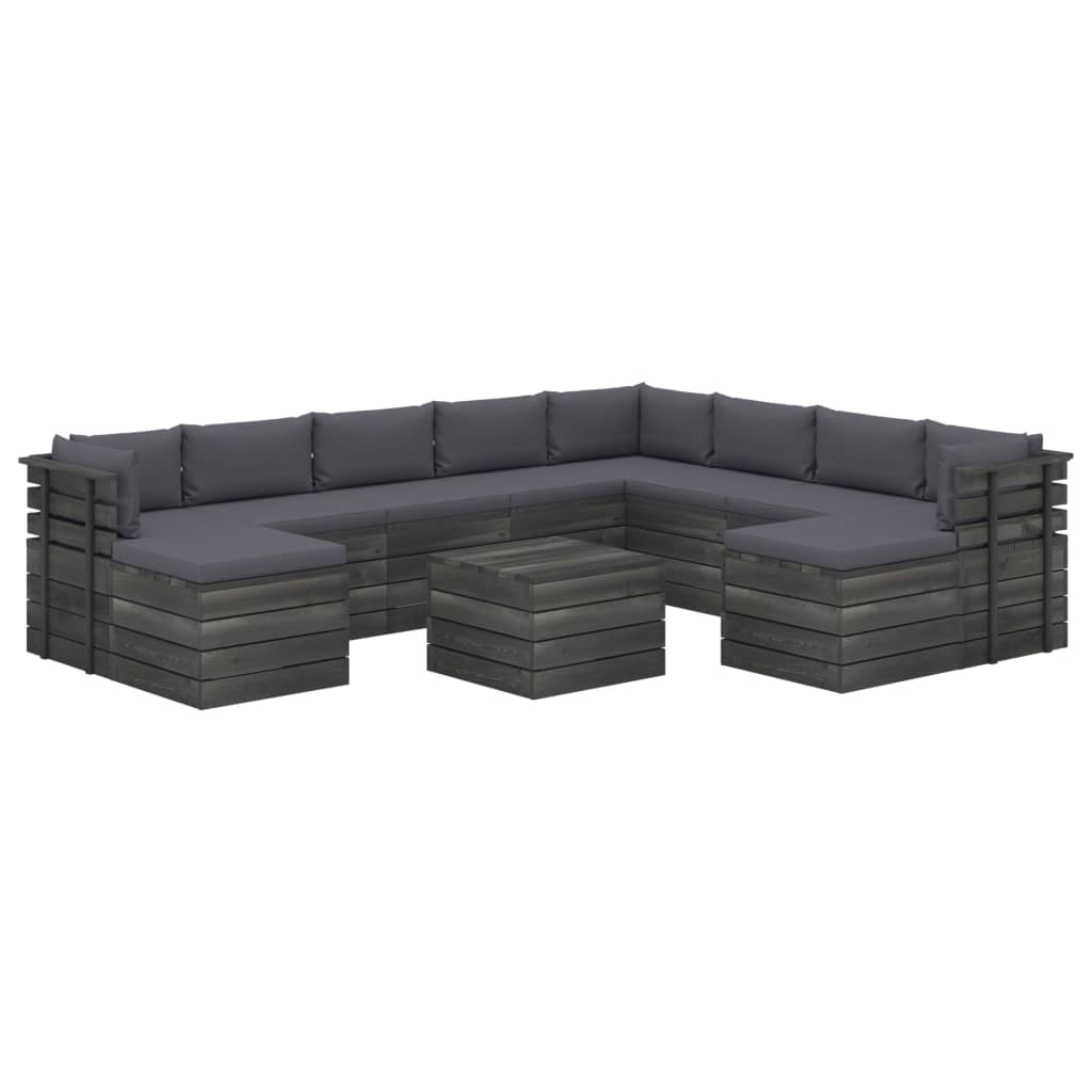 Set mobilier de gradina din paleti cu 11 piese cu perne, vidaXL, Lemn, 60 x 65 x 71.5 cm, Antracit