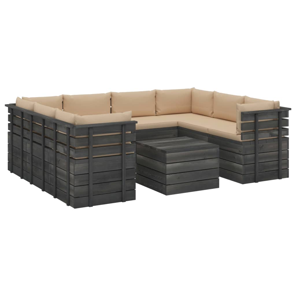 Set mobilier de gradina din paleti cu 9 piese cu perne bej, vidaXL, Lemn, 60 x 65 x 71.5 cm, Bej
