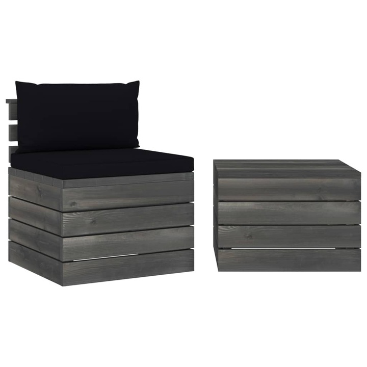 Set mobilier de gradina din paleti cu 1 masa si 1 canapea cu perna, vidaXL, Lemn, 60 x 65 x 71.5 cm, Negru