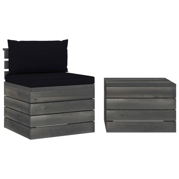 Set mobilier de gradina din paleti cu 1 masa si 1 canapea cu perna, vidaXL, Lemn, 60 x 65 x 71.5 cm, Negru Set mobilier de gradina din paleti cu 1 masa si 1 canapea cu perna, vidaXL, Lemn, 60 x 65 x 71.5 cm, Negru