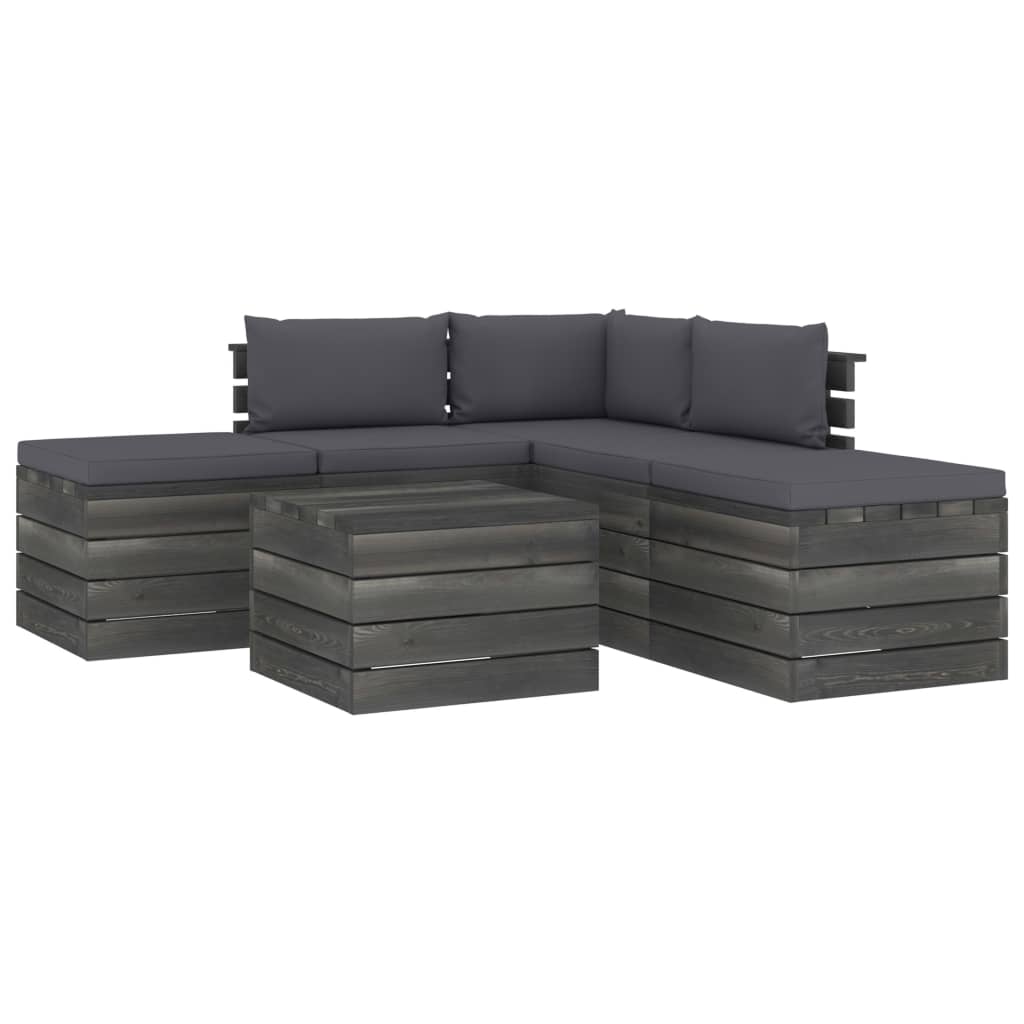 Set mobilier de gradina din paleti cu 1 masa, 2 tabureti si 3 canapele cu perne, vidaXL, Lemn, 60 x 65 x 71.5 cm, Antracit
