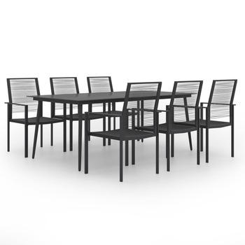 Set mobilier de gradina din otel cu 1 masa si 6 scaune, vidaXL, Otel, 190 x 90 x 74 cm, Negru Set mobilier de gradina din otel cu 1 masa si 6 scaune, vidaXL, Otel, 190 x 90 x 74 cm, Negru