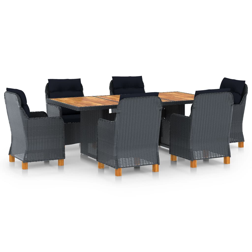 Set mobilier de exterior cu 1 masa si 6 fotolii rabataile cu perne, vidaXL, Poliratan, 200 x 100 x 74 cm, Gri