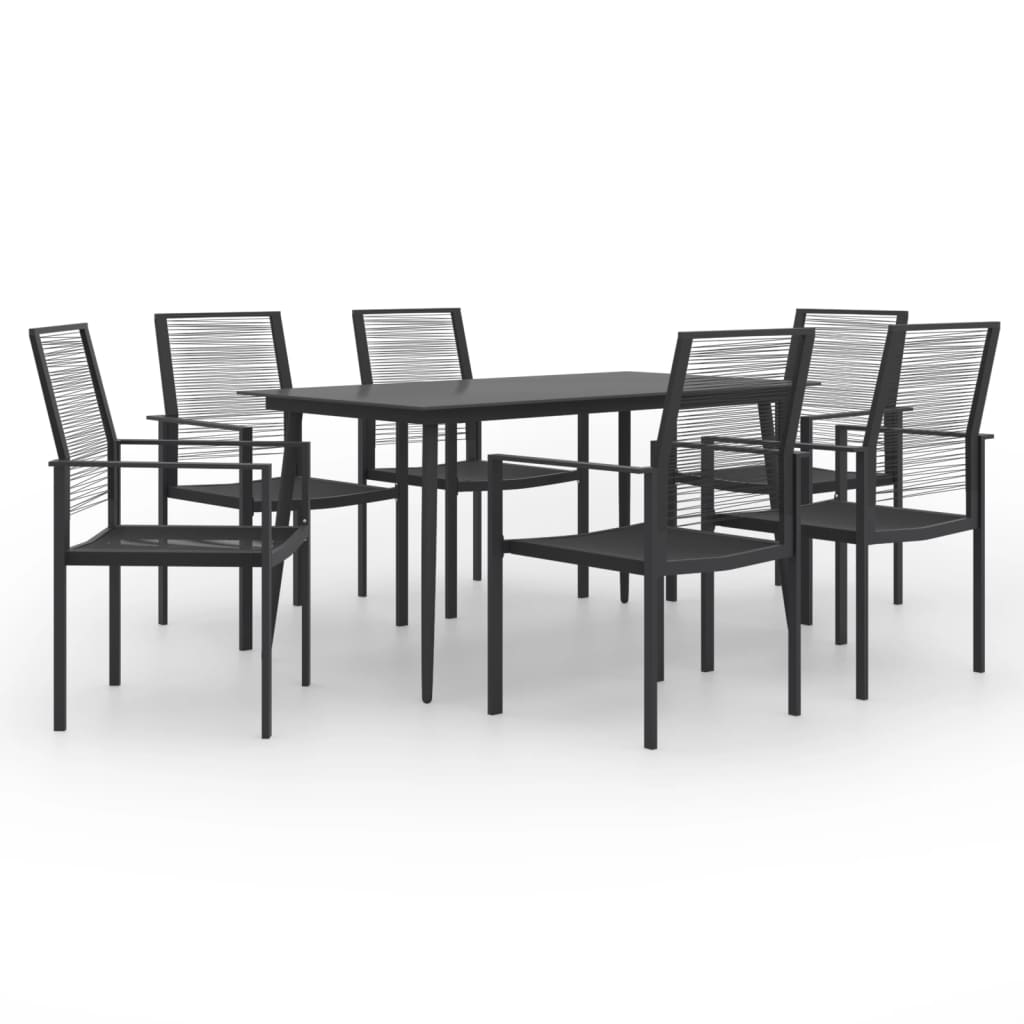 Set mobilier de gradina din otel cu 1 masa si 6 scaune, vidaXL, Otel, 150 x 80 x 74 cm, Negru