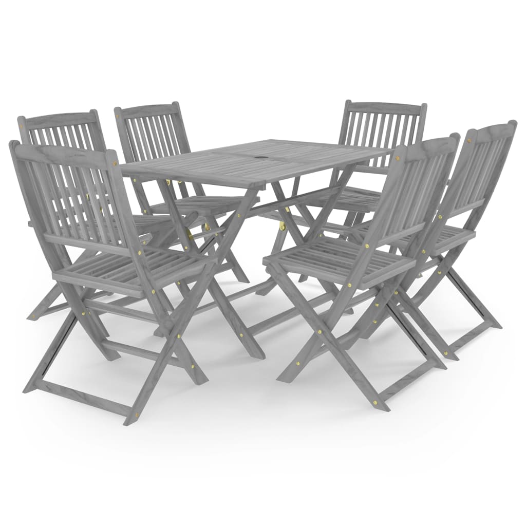 Set mobilier de gradina din lemn de acacia cu 7 piese, vidaXL, Lemn de acacia, 120 x 70 x 75 cm, Gri