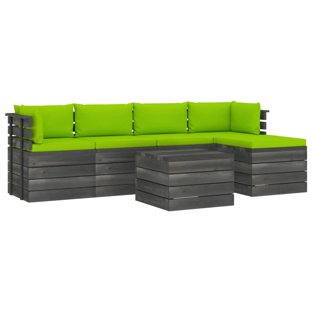 Set mobilier de gradina din paleti cu 1 masa, 1 taburet si 4 canapele cu perne, vidaXL, Lemn, 60 x 65 x 71.5 cm, Verde deschis