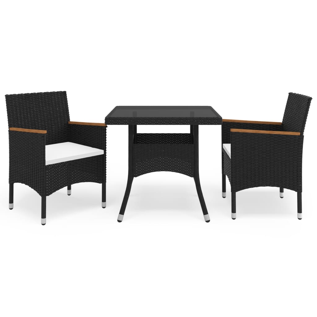 Set mobilier de gradina cu 3 piese cu perne, vidaXL, Poliratan, 80 x 80 x 75 cm, Negru