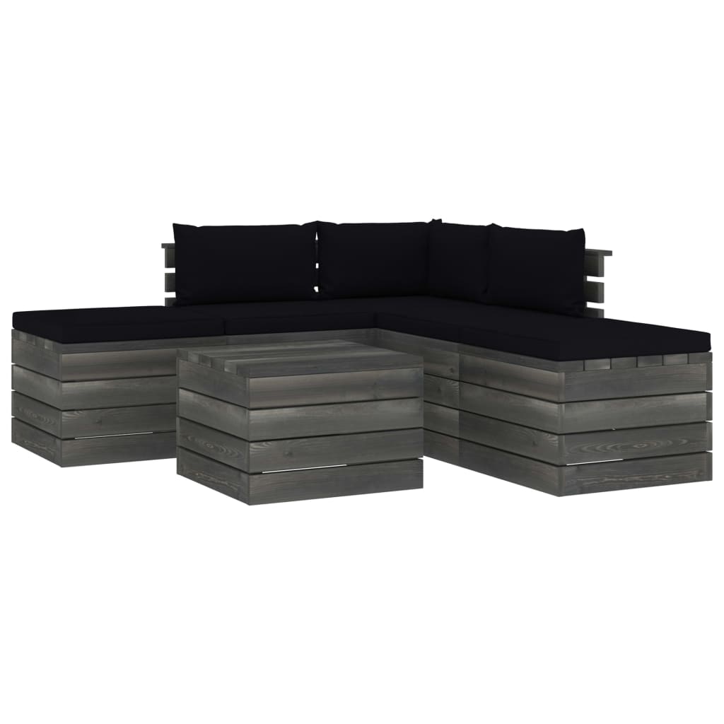 Set mobilier de gradina din paleti cu 1 masa, 2 tabureti si 3 canapele cu perne, vidaXL, Lemn, 60 x 65 x 71.5 cm, Negru
