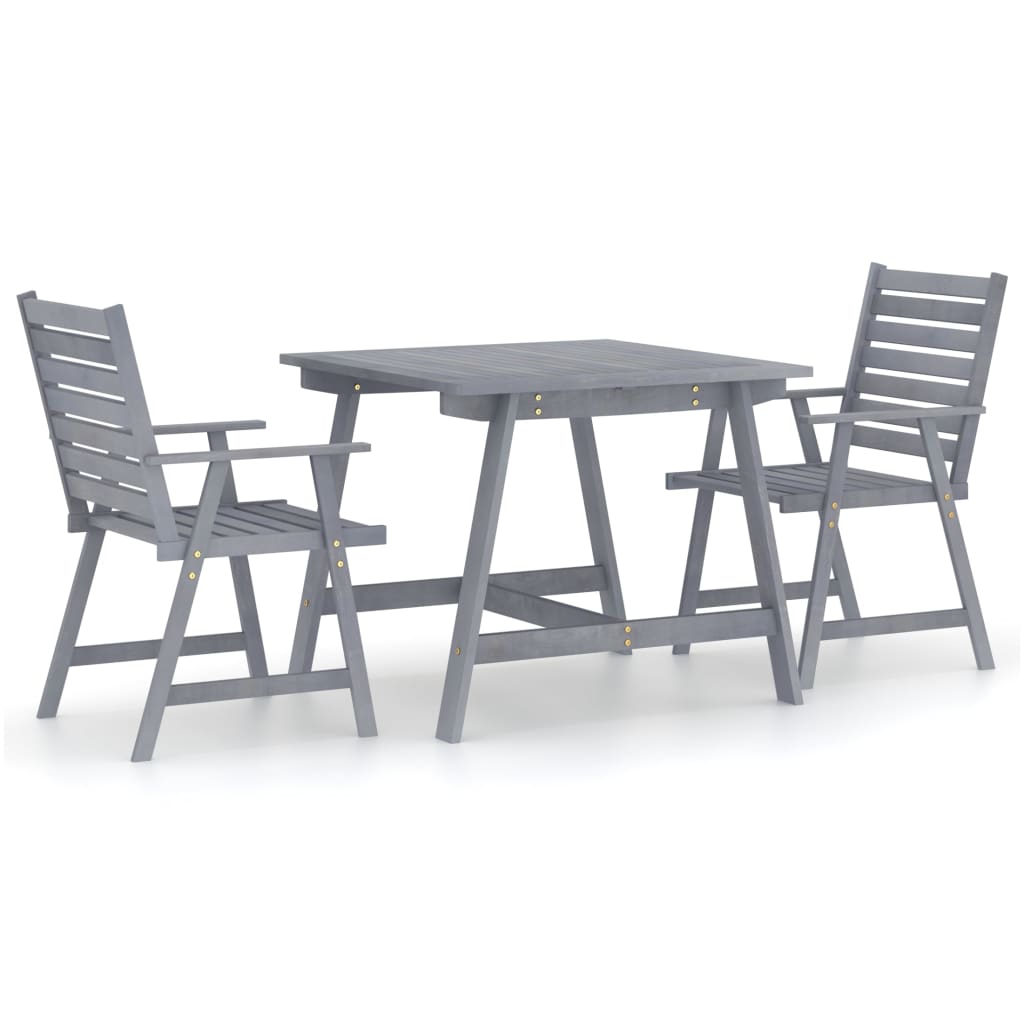 Set mobilier de gradina/exterior cu 3 piese, vidaXL, Lemn de acacia, 88 x 88 x 74 cm, Gri
