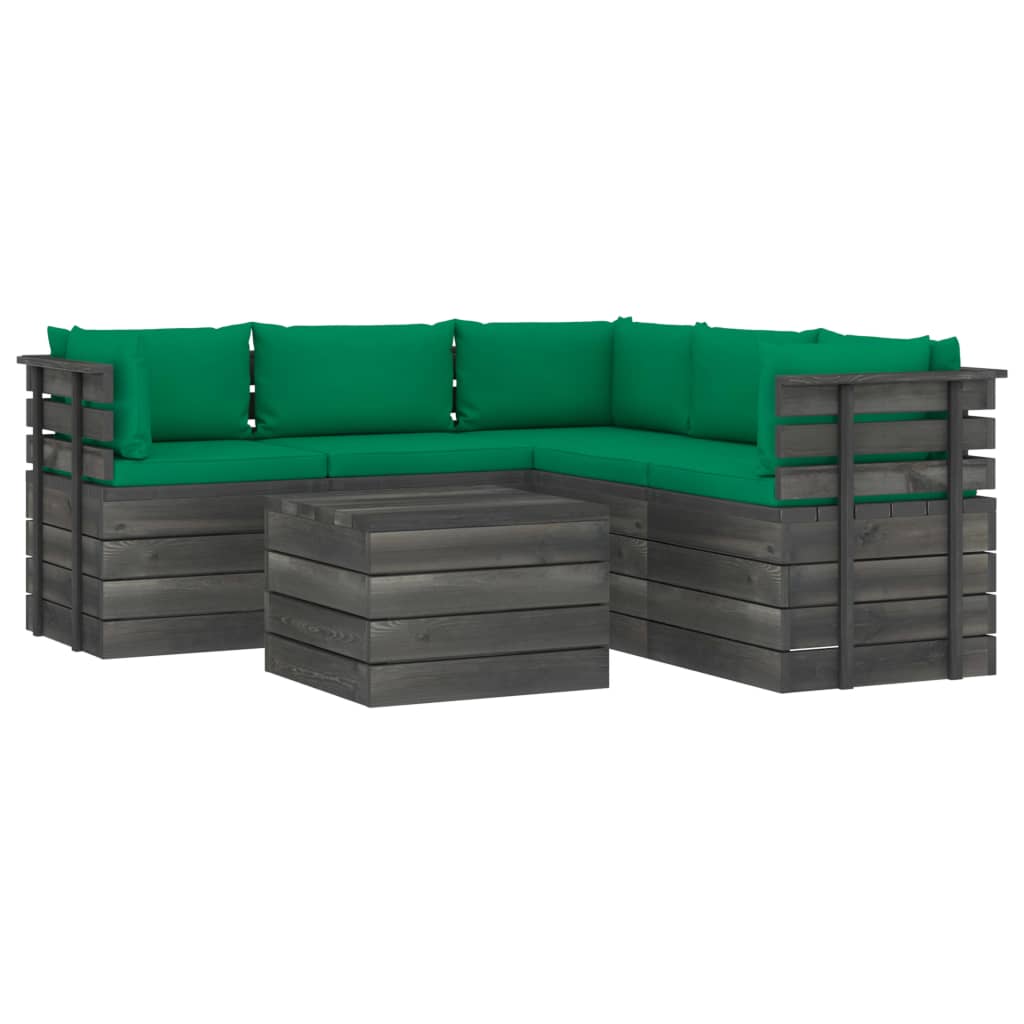 Set mobilier de gradina din paleti cu 1 masa si 5 canapele cu spatar cu perne, vidaXL, Lemn, 60 x 65 x 71.5 cm, Verde