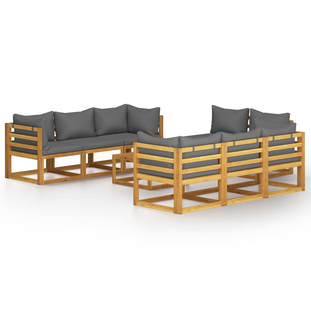 Set mobilier de gradina cu 1 masa si 8 canapele cu perne, vidaXL, Lemn de acacia, 68 x 68 x 29 cm, Gri