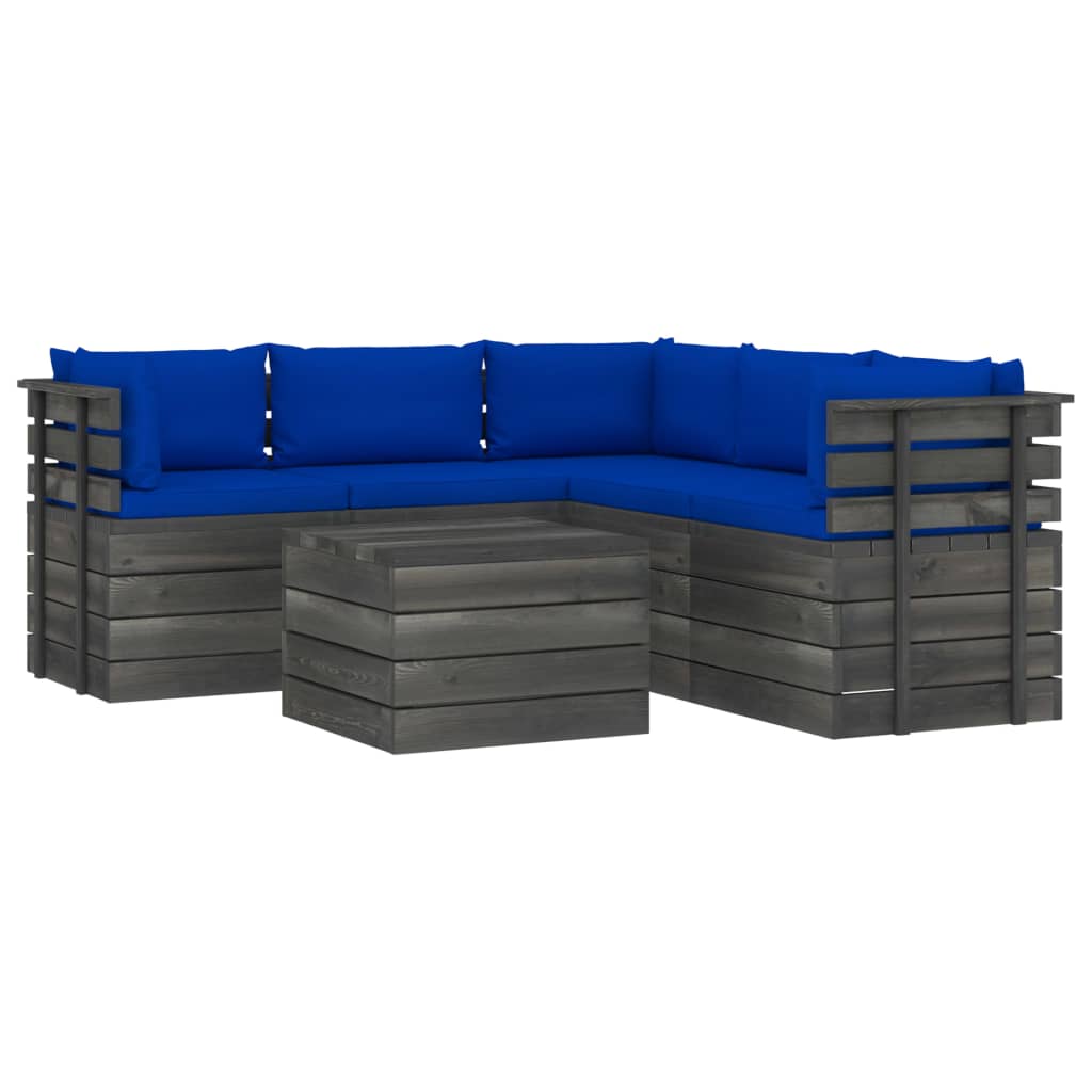 Set mobilier de gradina din paleti cu 1 masa si 5 canapele cu spatar cu perne, vidaXL, Lemn, 60 x 65 x 71.5 cm, Albastru