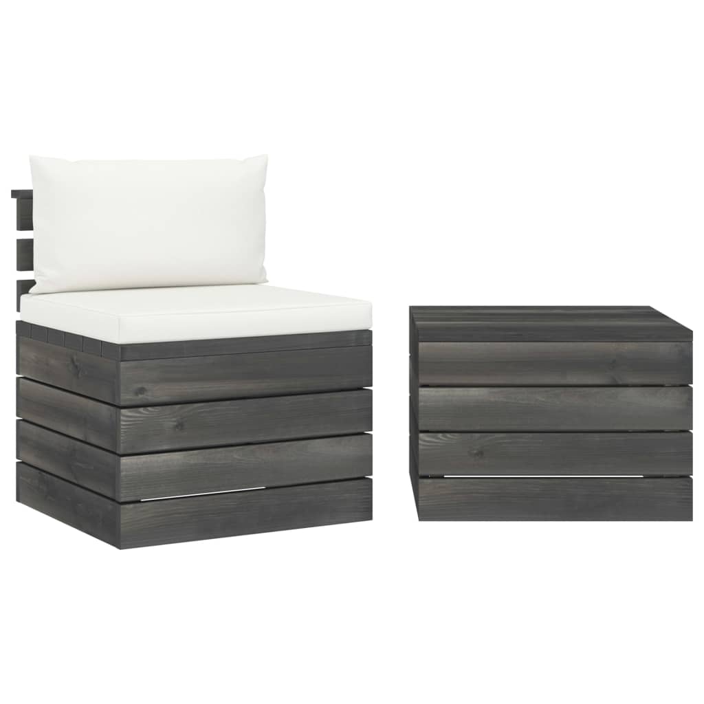 Set mobilier de gradina din paleti cu 1 masa si 1 canapea cu perna, vidaXL, Lemn, 60 x 65 x 71.5 cm, Crem