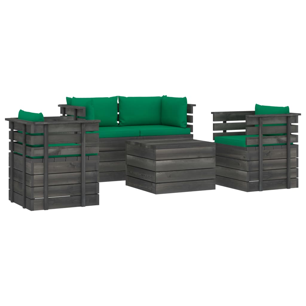 Set mobilier de gradina din paleti cu 1 masa, 2 fotolii si 2 canapele cu perne, vidaXL, Lemn, 60 x 65 x 71.5 cm, Verde