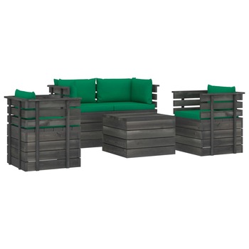 Set mobilier de gradina din paleti cu 1 masa, 2 fotolii si 2 canapele cu perne, vidaXL, Lemn, 60 x 65 x 71.5 cm, Verde Set mobilier de gradina din paleti cu 1 masa, 2 fotolii si 2 canapele cu perne, vidaXL, Lemn, 60 x 65 x 71.5 cm, Verde