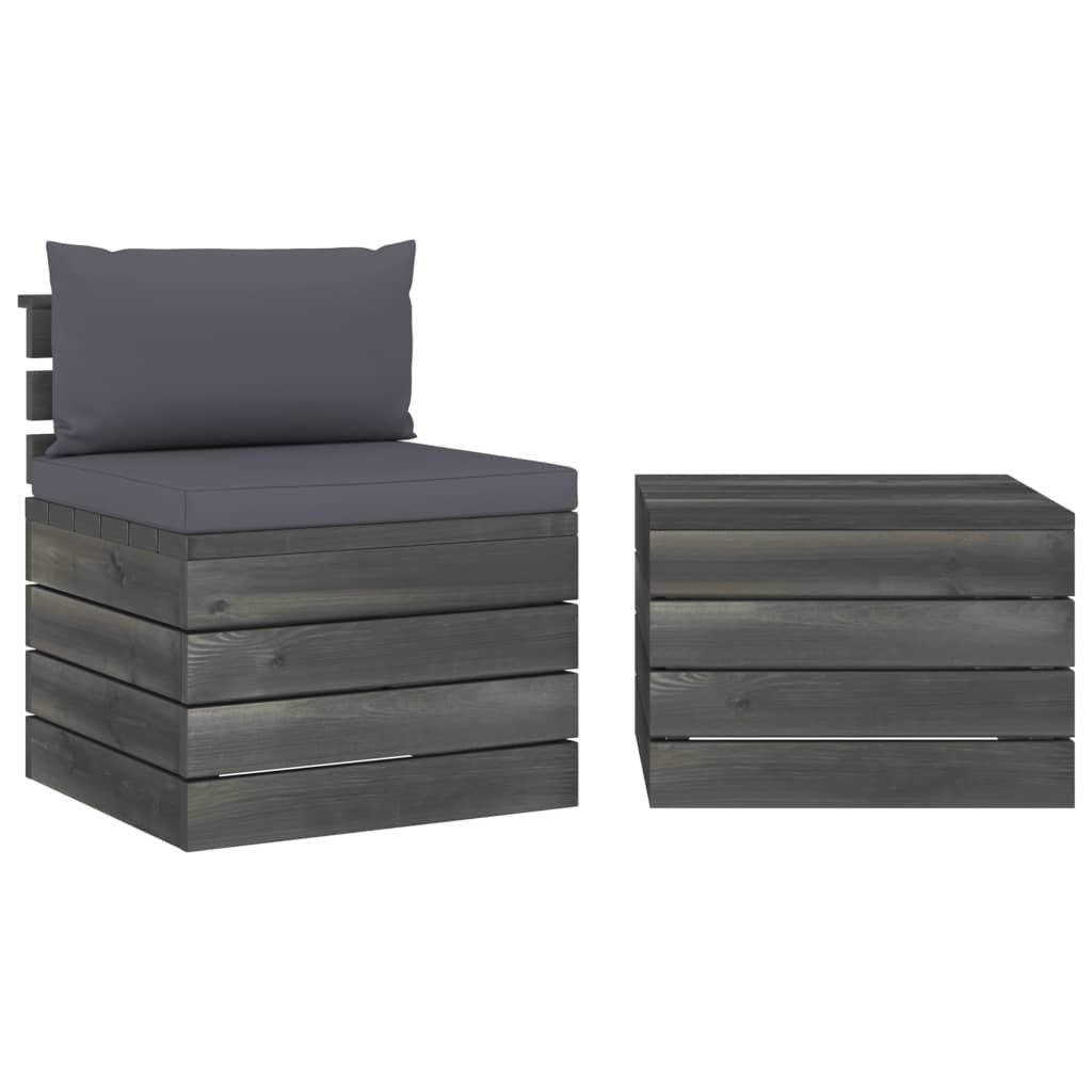 Set mobilier de gradina din paleti cu 1 masa si 1 canapea cu perna, vidaXL, Lemn, 60 x 65 x 71.5 cm, Antracit