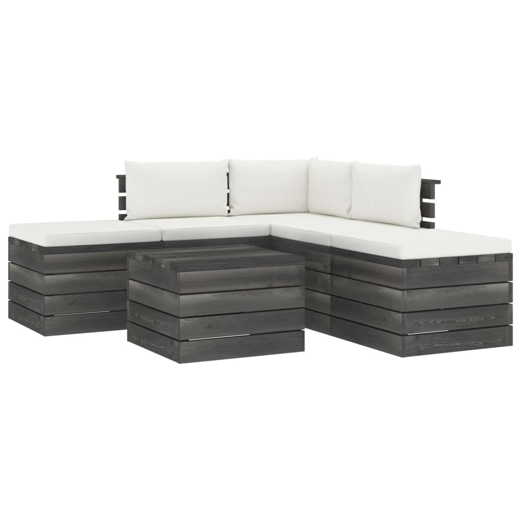 Set mobilier de gradina din paleti cu 1 masa, 2 tabureti si 3 canapele cu perne, vidaXL, Lemn, 60 x 65 x 71.5 cm, Crem
