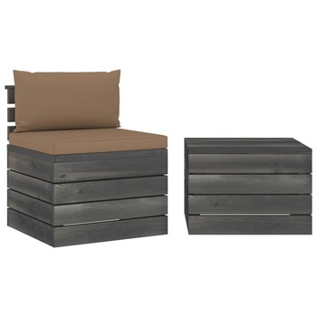 Set mobilier de gradina din paleti cu 1 masa si 1 canapea cu perna vidaXL, Lemn, 60 x 65 x 71.5 cm, Taupe Set mobilier de gradina din paleti cu 1 masa si 1 canapea cu perna vidaXL, Lemn, 60 x 65 x 71.5 cm, Taupe