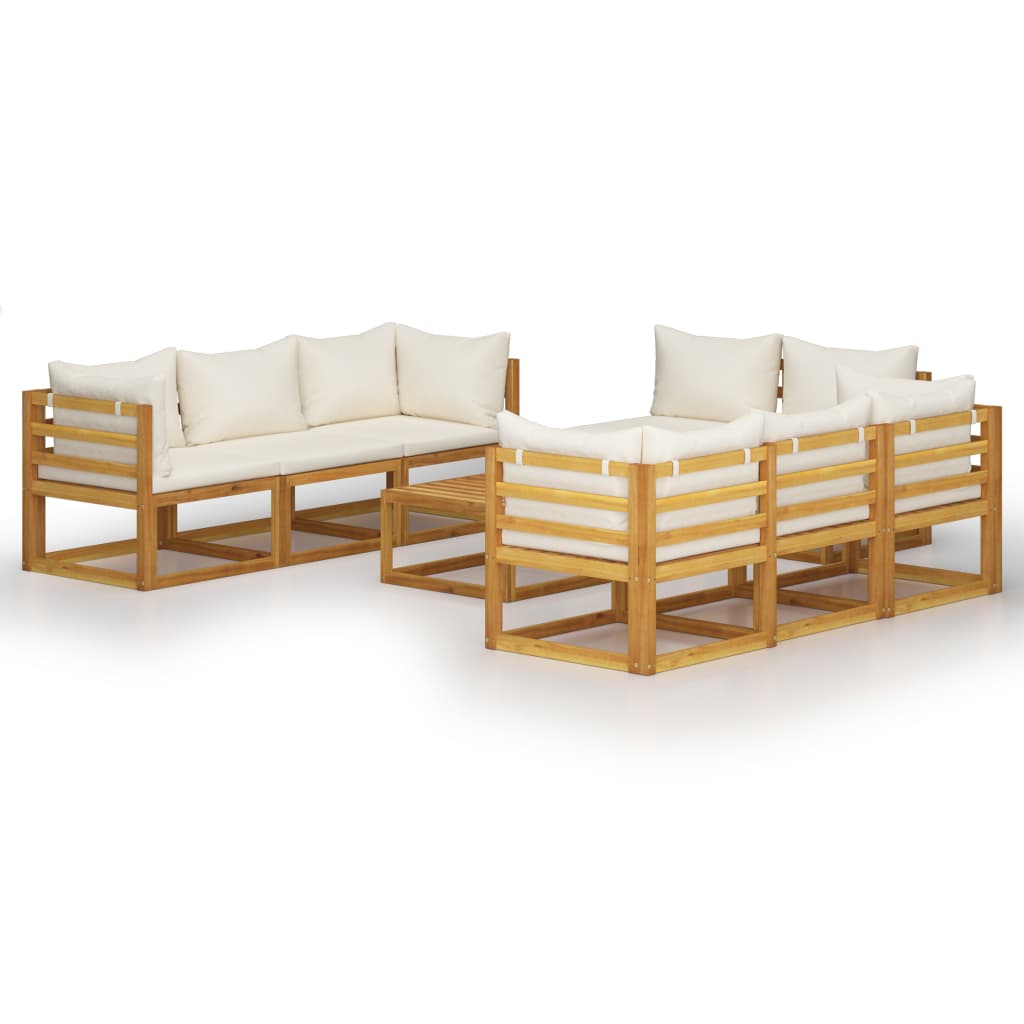 Set mobilier de gradina cu 1 masa si 8 canapele cu perne, vidaXL, Lemn de acacia, 68 x 68 x 29 cm, Crem