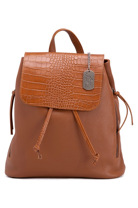 Anna Morellini, Rucsac de piele cu segment cu model piele de crocodil Amedea, Maro scortisoara