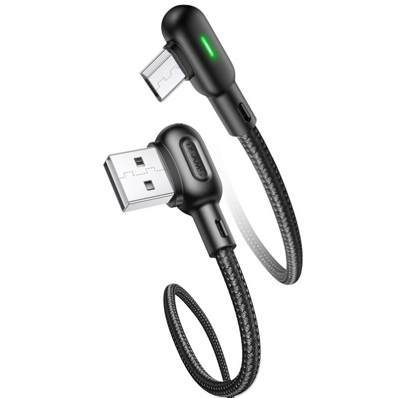 Cablu De Date Si Incarcare Usams U57 Micro USB Right-Angle Negru Cu Led