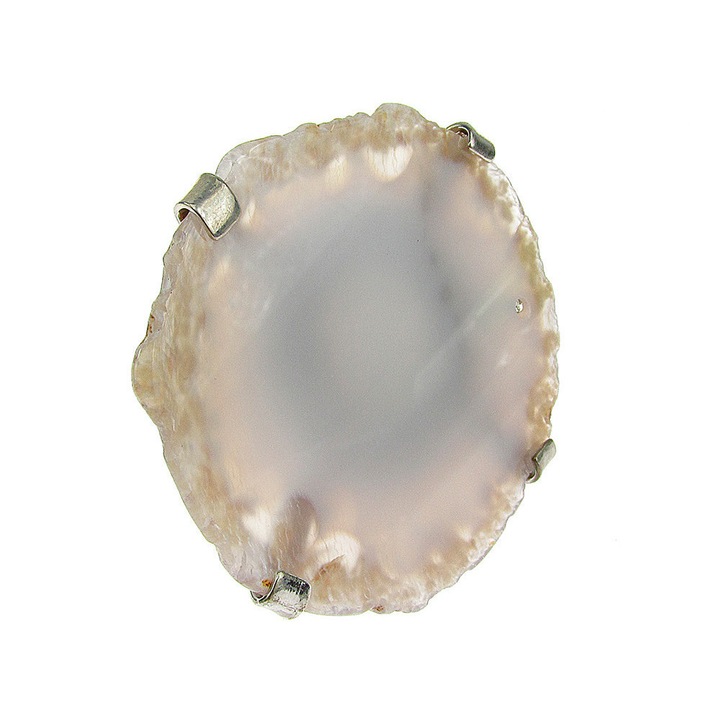 Inel reglabil statement masiv cu agata alba naturala D, GlamBazaar