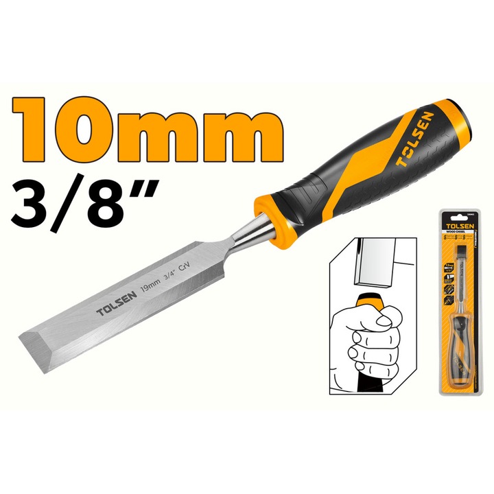 Dalta pentru Lemn 10mm (3/8") Cr-V Industrial GRIPro TOLSEN, Maner 2 Componente pentru Ergonomie si Reducerea Socurilor, ascutita de inalta precizie, lama Cr-V calita la HRC 60, prindere ergonomica, ideala pentru sculptatura si tamplarie