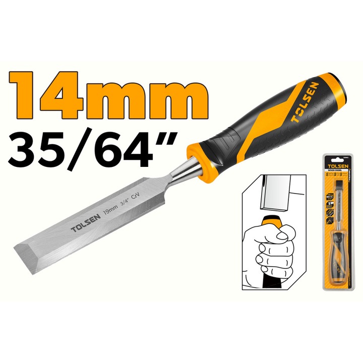 Dalta pentru Lemn 14mm Cr-V Industrial GRIPro TOLSEN, Maner 2 Componente pentru Ergonomie si Reducerea Socurilor, ascutita de inalta precizie, lama Cr-V calita la HRC 60, prindere ergonomica, ideala pentru sculptatura si tamplarie