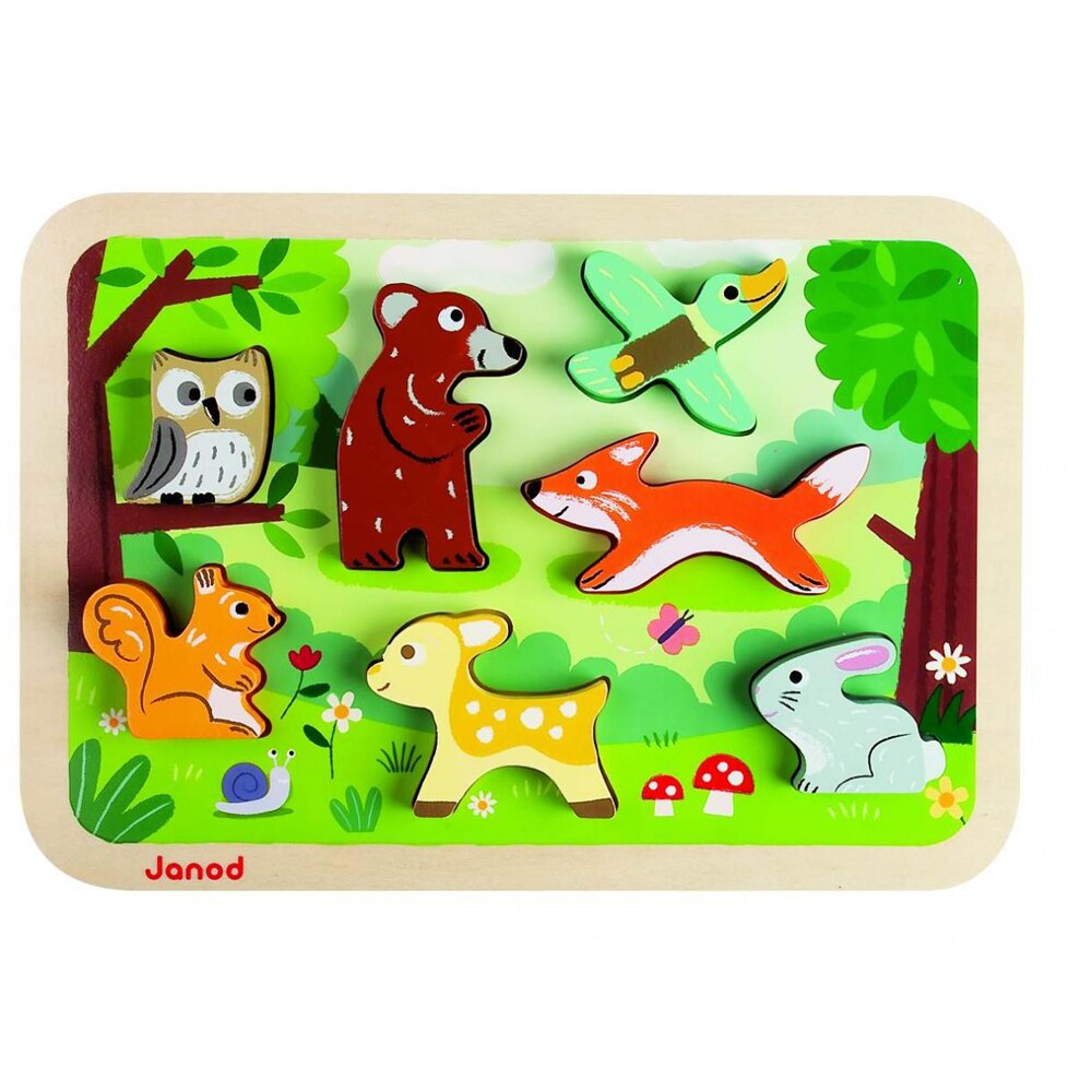 Puzzle din lemn Janod - Animale din padure, 7 piese