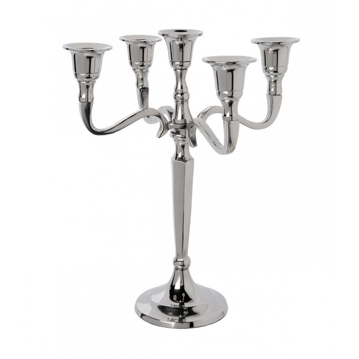 Sfesnic din metal cu 5 brate argintiu 22x27 cm