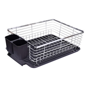 Suport vase, cromat finisaj mat, cu tava pentru scurgere si suport tacamuri, 44.50x31.50x15 cm, Grunberg GR3233 Suport vase, cromat finisaj mat, cu tava pentru scurgere si suport tacamuri, 44.50x31.50x15 cm, Grunberg GR3233